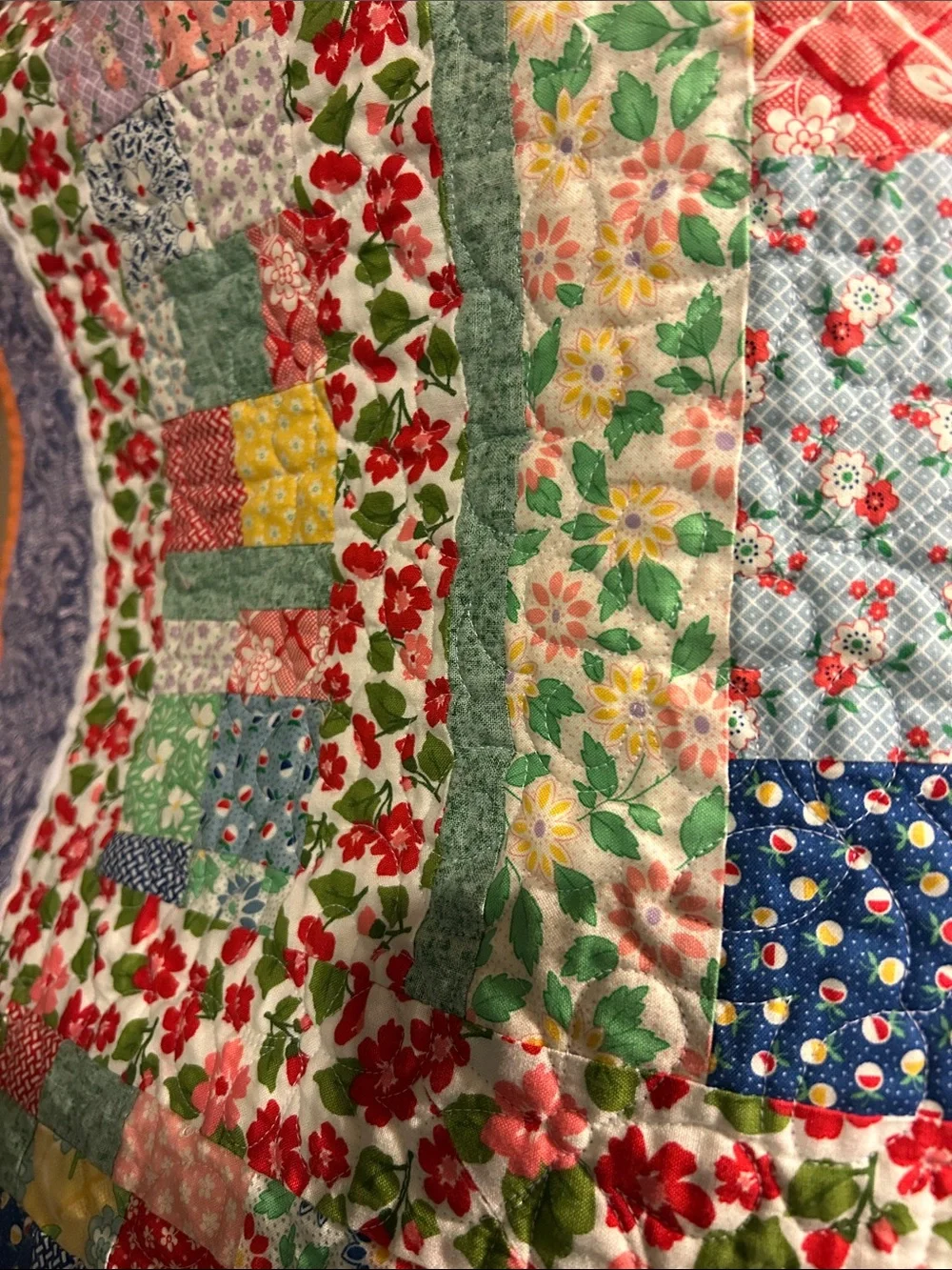 ONE OF A KIND- HANDCRAFTED Floral Quilt in Pastel Multicolor